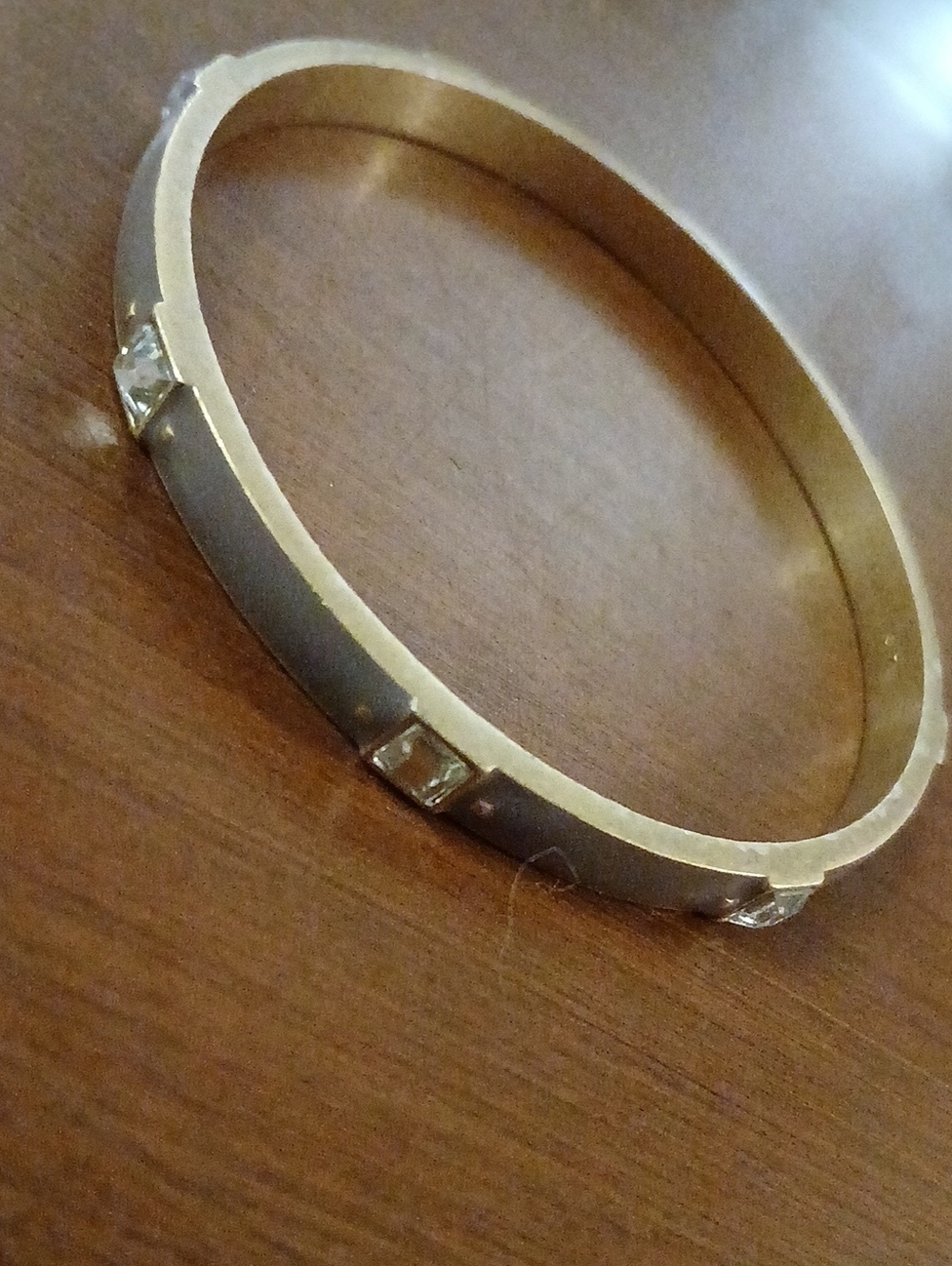 Lia Sophia Gold-Tone and Gray Bangle Bracelet with Crystal Accents